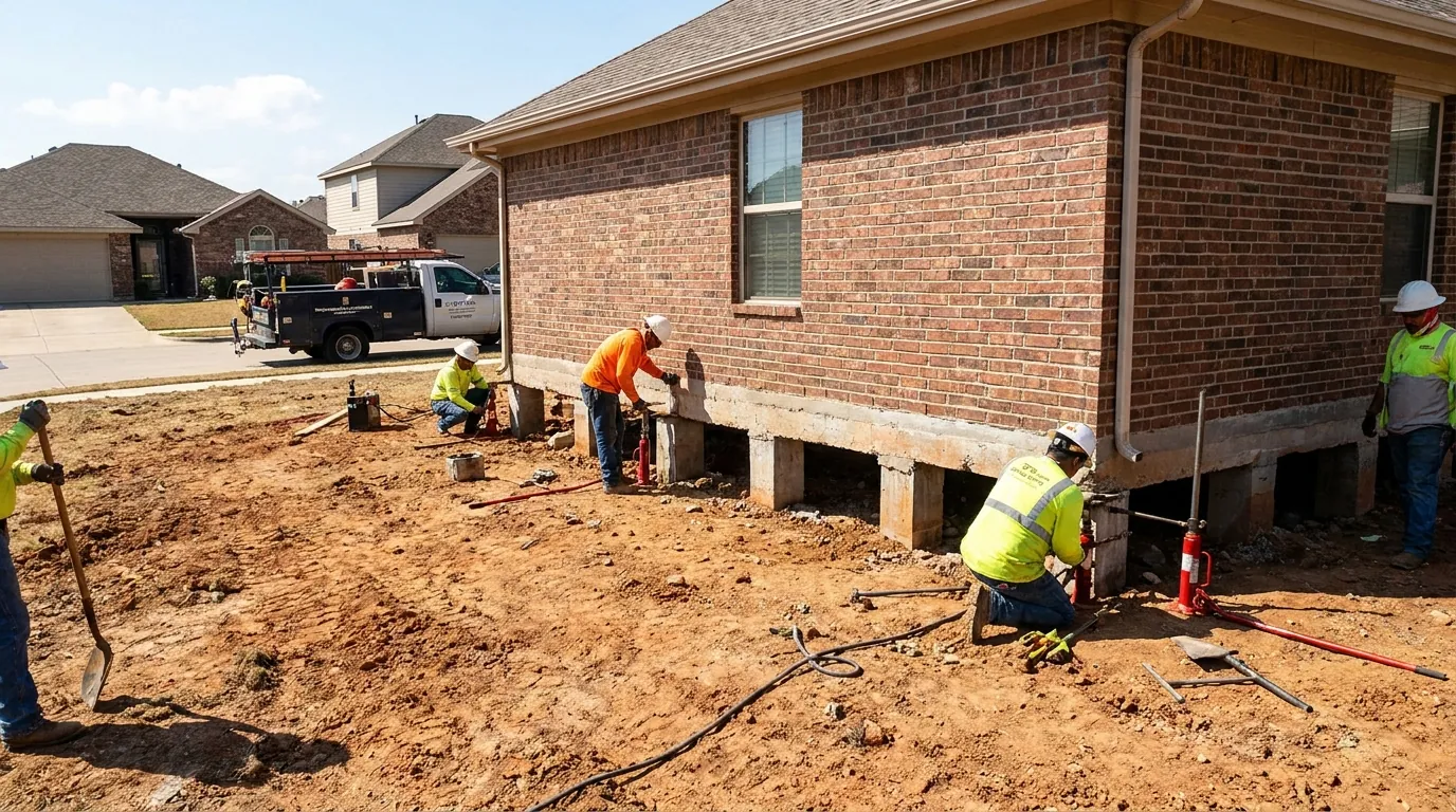 A home foundation being repaired in Burleson, Texas